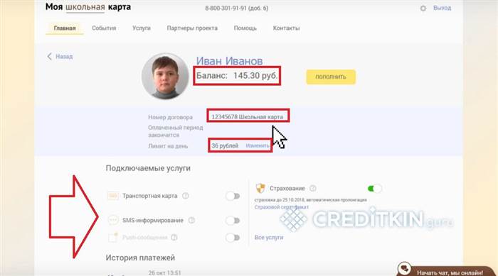 Функции личного кабинета